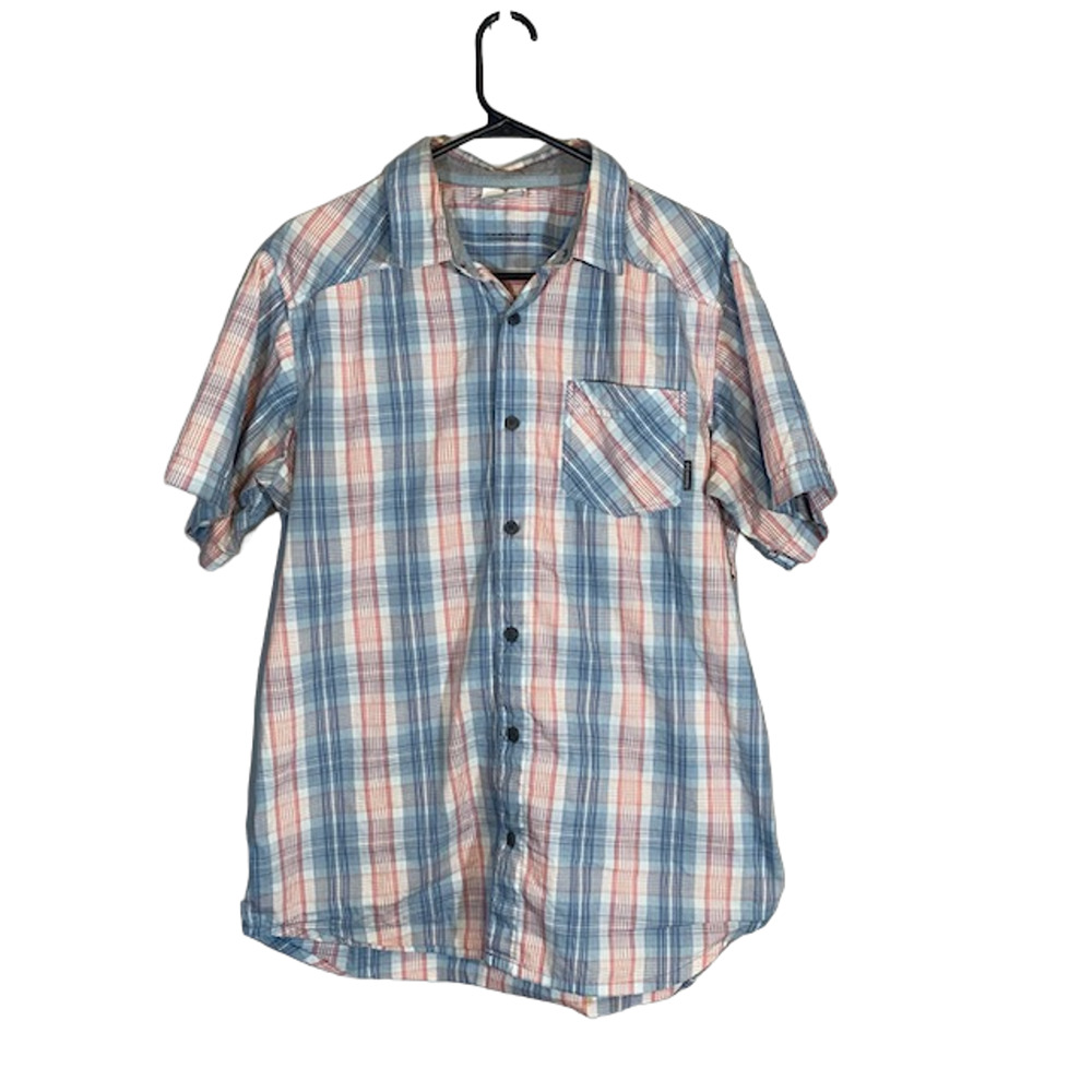 Columbia Pink & Blue Plaid Cotton Blend Button Down Shirt Men Sz M
